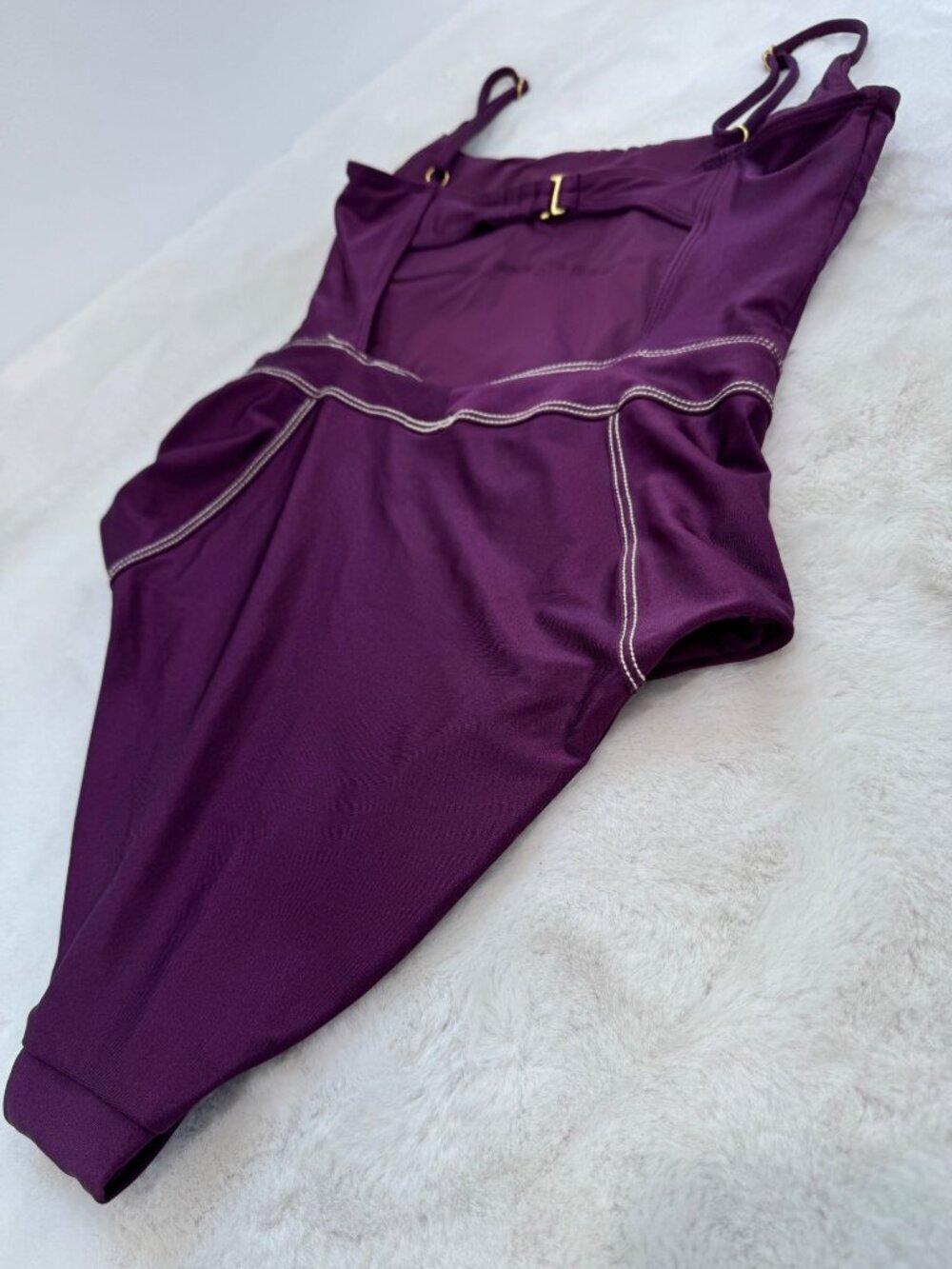 New Becca Women's Size M Aubergine Sheen One-Piece Swimsuit - Picture 9 of 12
